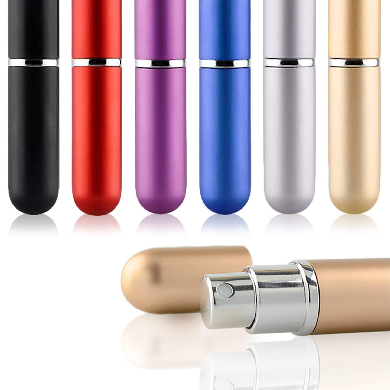 Rocutus 6 Pack Perfume Bottle Mini Refillable Perfume Atomizer Bottle,Empty Spray Bottle in 5 ml Compatible with 2 Pieces Perfume Dispenser Pump and 2 Funnel Filler for Travel Purse (colorful 1)