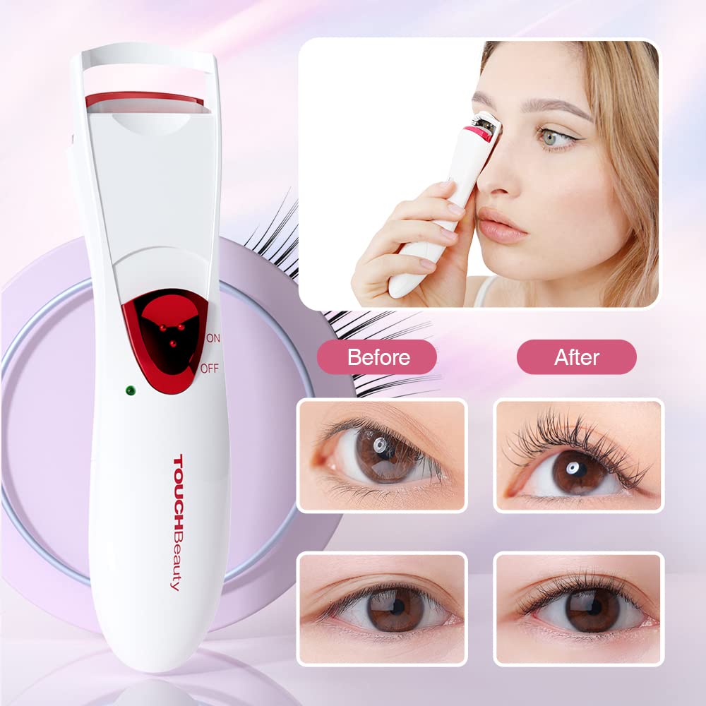 TOUCHBeauty Heated Eye Lashes Curler with Heating Silicone Curling Pad, 24h Long Lasting Battery Powered