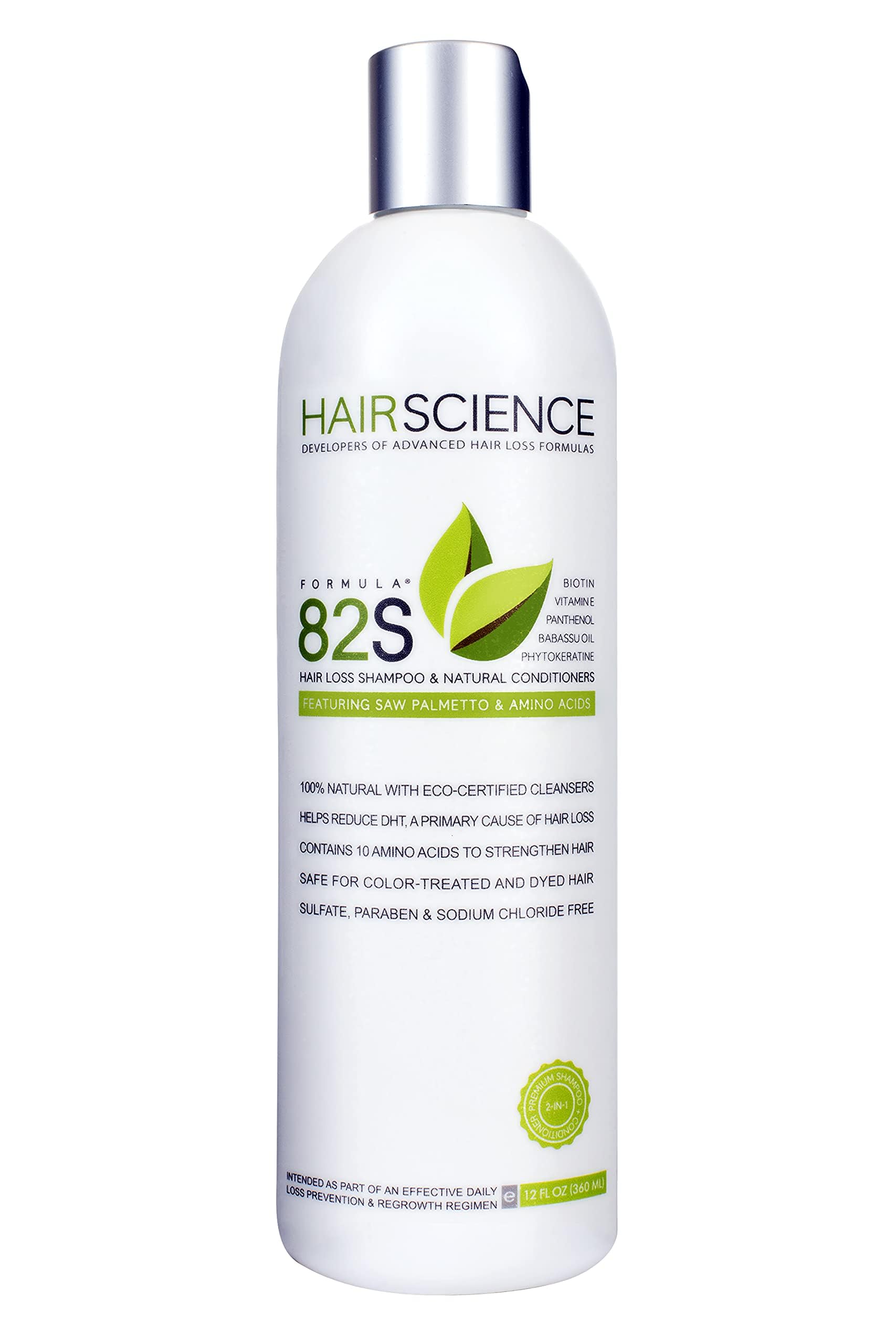 Hair Science Formula 82S | Hair Loss Shampoo With Natural Conditioners | Contains Dht-Blocker: Saw Palmetto + Panthenol, Biotin, Phytokeratine, Vitamin E, Babassu Oil, Seaweed Extract & Amino Acids