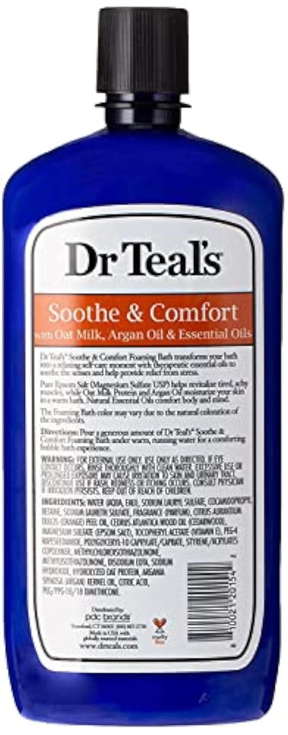 Dr Teal's Foaming Bath with Pure Epsom Salt, Soothe & Comfort with Oat Milk & Argan Oil, 34 fl oz