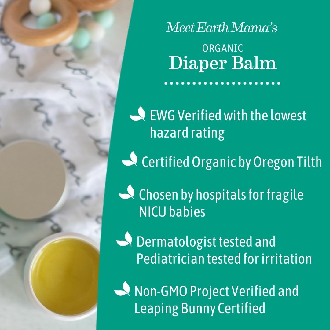 Earth Mama Organic Diaper Balm 2-Ounce | Diaper Cream for Baby | EWG Verified, Petroleum & Artificial Fragrance-Free with Calendula for Sensitive Skin (3-Pack)