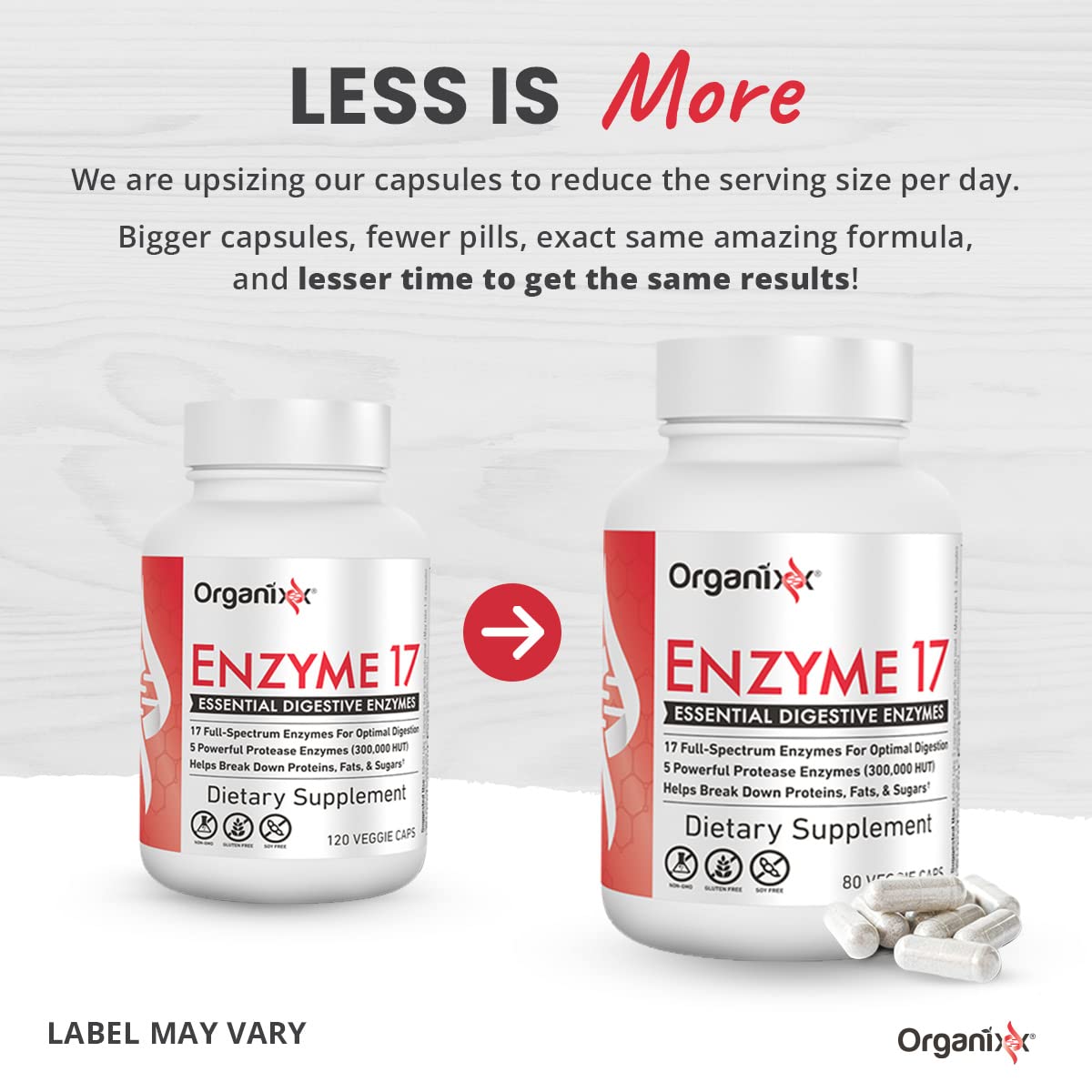 Organixx Enzyme 17 Essential Digestive Enzymes for Women & Men, For Gut Health & Optimal Digestive Health, Support for Bloating, Gas, Nutrient Absorption & Immunity, Vegan, Non GMO, 80 Veggie Capsules