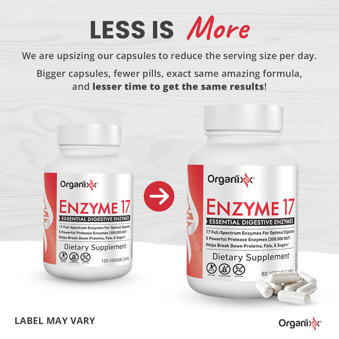 Organixx Enzyme 17 Essential Digestive Enzymes for Women & Men, For Gut Health & Optimal Digestive Health, Support for Bloating, Gas, Nutrient Absorption & Immunity, Vegan, Non GMO, 80 Veggie Capsules