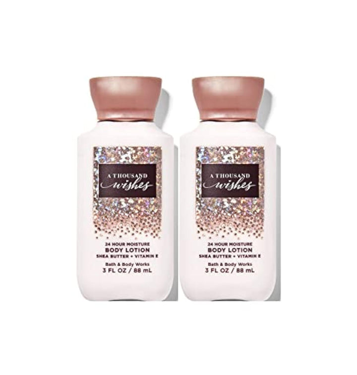 Bath and Body Works 2 Pack 24 Hour Moisture Travel Size Body Lotion 3 Oz. (A Thousand Wishes)