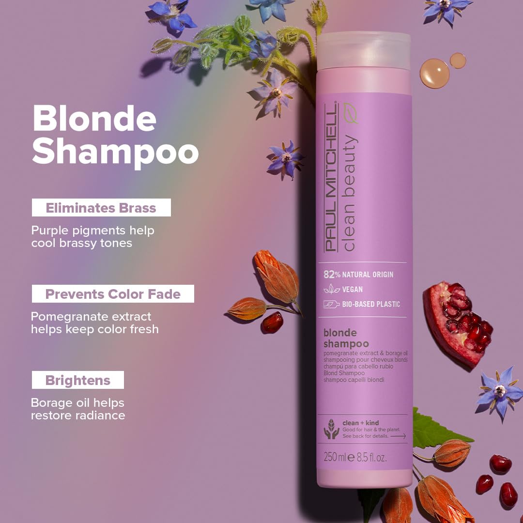 Paul Mitchell Clean Beauty Blonde Purple Shampoo, Gently Cleanses, Eliminates Brassy Tones, For Color-Treated Hair + Naturally Light Hair Colors, 1.7 oz.