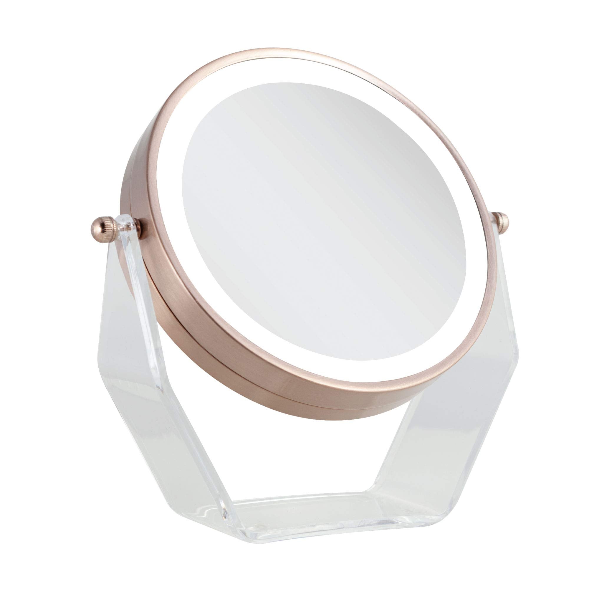 Zadro Products Next generation two-sided led lighted vanity swivel mirror in acrylic base with 1x and 8x magnification, Rose Gold