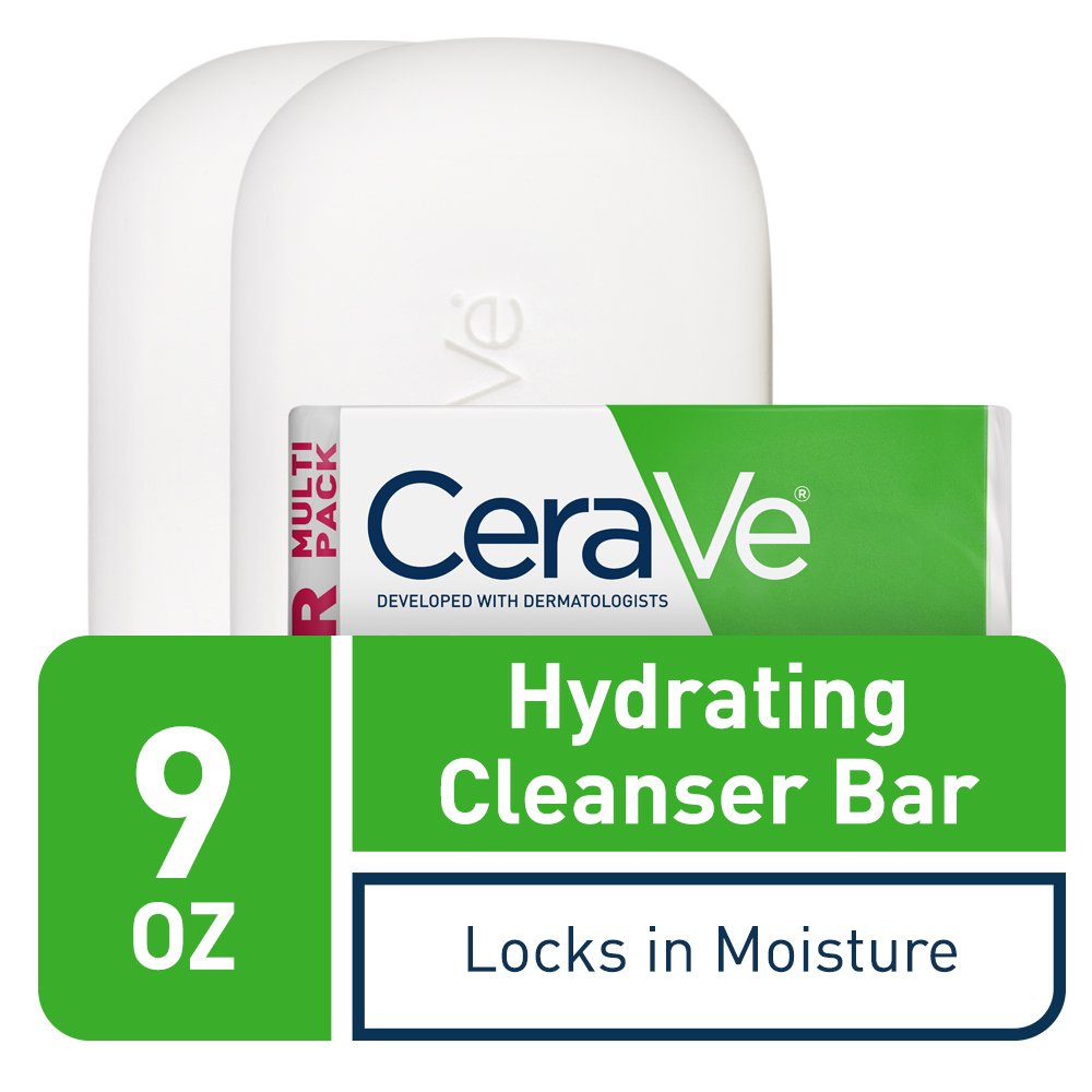 CeraVe Hydrating Cleanser Bar, Soap-Free Body and Facial Cleanser with 5% Cerave Moisturizing Cream, Fragrance-Free, 2-Pack, 4.5 Ounce Each