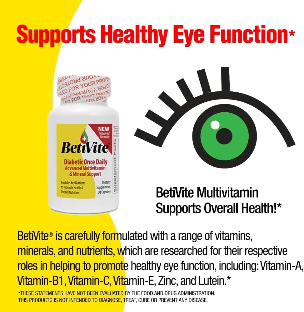 BetiVite Multi Vitamins Support Healthy Nerve Function & Eye Health, Contains ALA, Lycopene and Lutein to promote overall health, 30 Day Supply