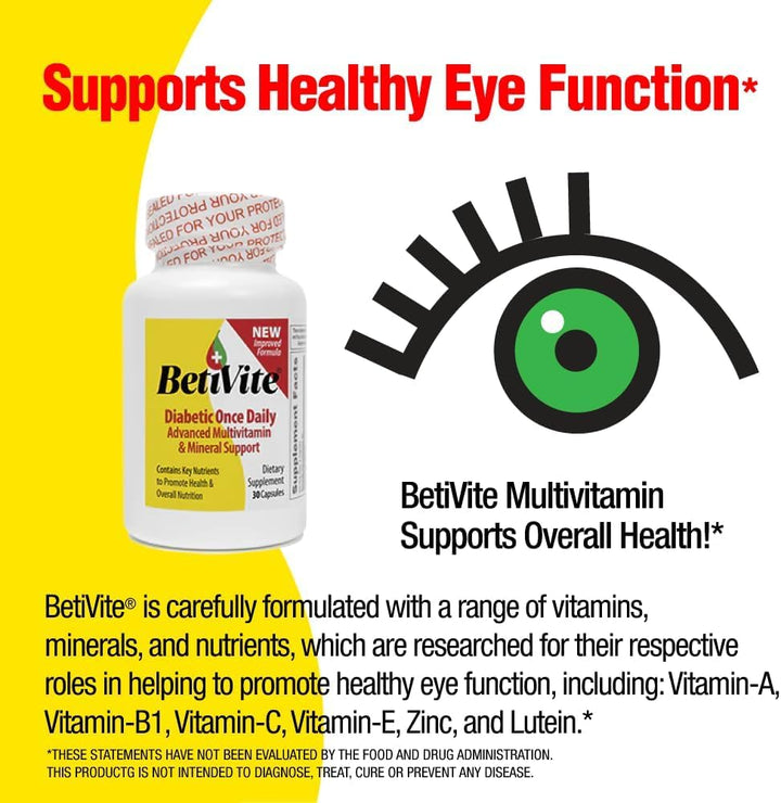 BetiVite Multi Vitamins Support Healthy Nerve Function & Eye Health, Contains ALA, Lycopene and Lutein to promote overall health, 30 Day Supply