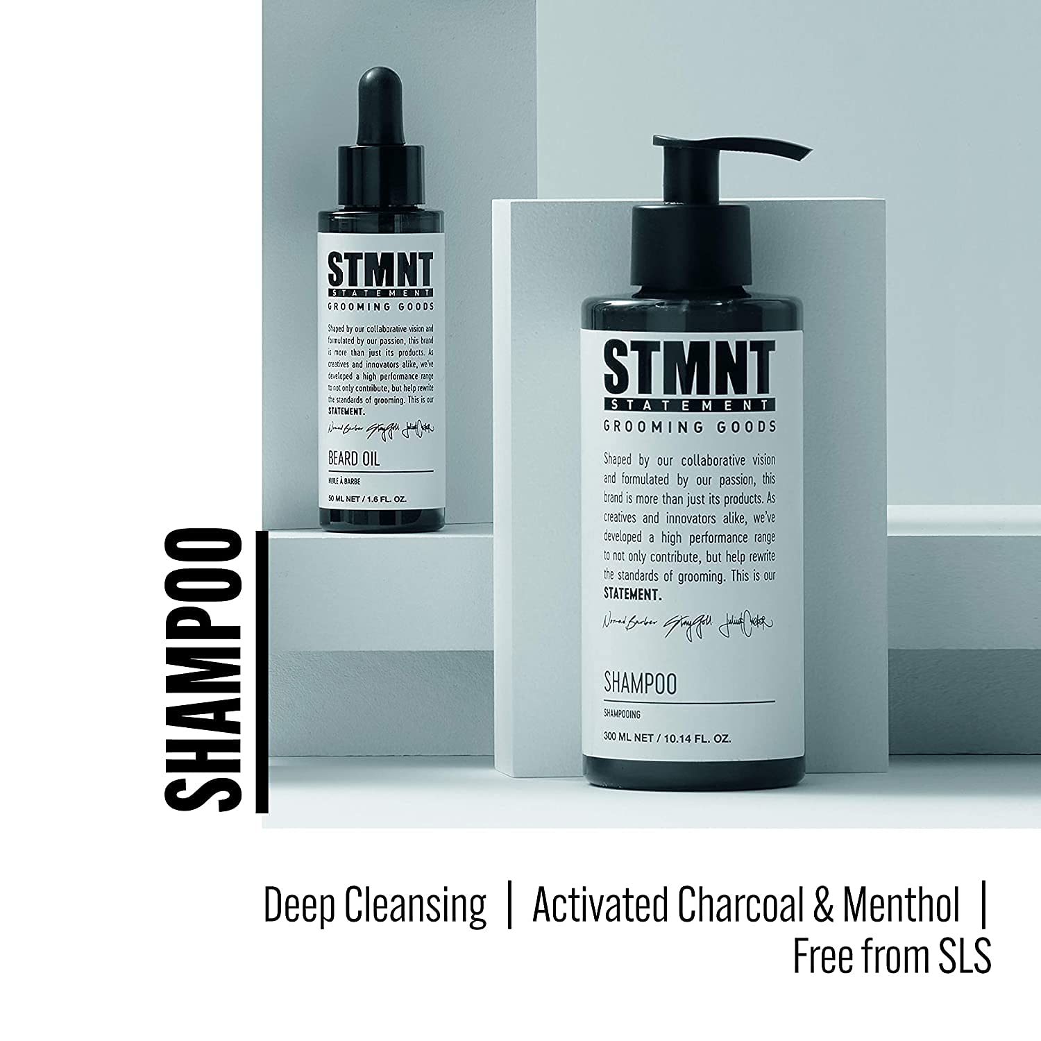 STMNT Grooming Goods Shampoo, 10.1 oz | SLS/SLES Sulfates Free | Activated Charcoal & Menthol | Removes Build Up | Fuller Feeling Hair