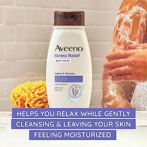 Aveeno Stress Relief Body Wash with Nourishing Oat & Lavender Scent for Sensitive Skin, Gently Cleanses & Helps You Feel Calm & Relaxed in the Shower, Soap-Free, 18 fl. oz