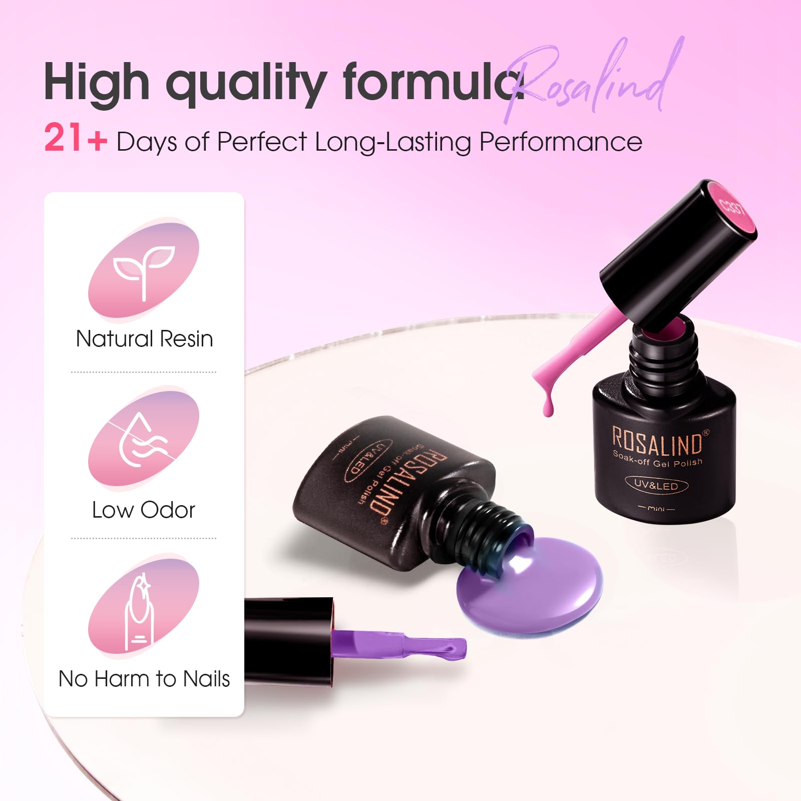 ROSALIND 30pcs Gel Nail Polish Set, 26 Colors Gel Polish with 3Pcs Glossy Matte Glitter Top Coat and Base Coat All Seasons Nude Blue Red Nails art Kit DIY Salon at Home