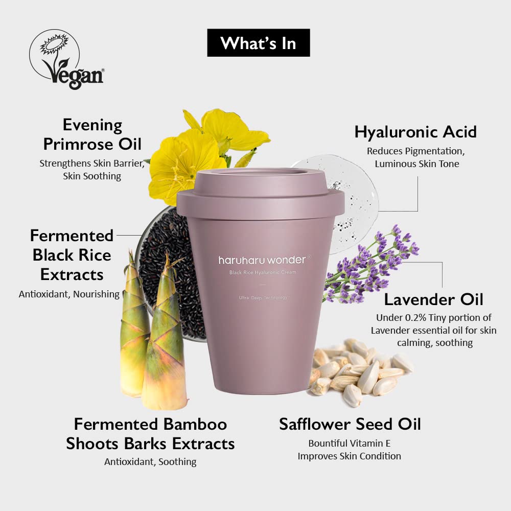 Haruharu Black Rice Fermented Facial Moisturizer Cruelty Free 95% Natural Ingredients Facial Cream Black Rice Cream 90Ml