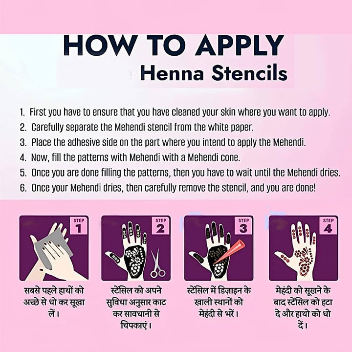 Stylesindia Self-Adhesive Arabiac Design Henna Tattoos Stencils for Henna Tattooing DIY Pack of 2 Stencils (Large) (Large Palm -01)