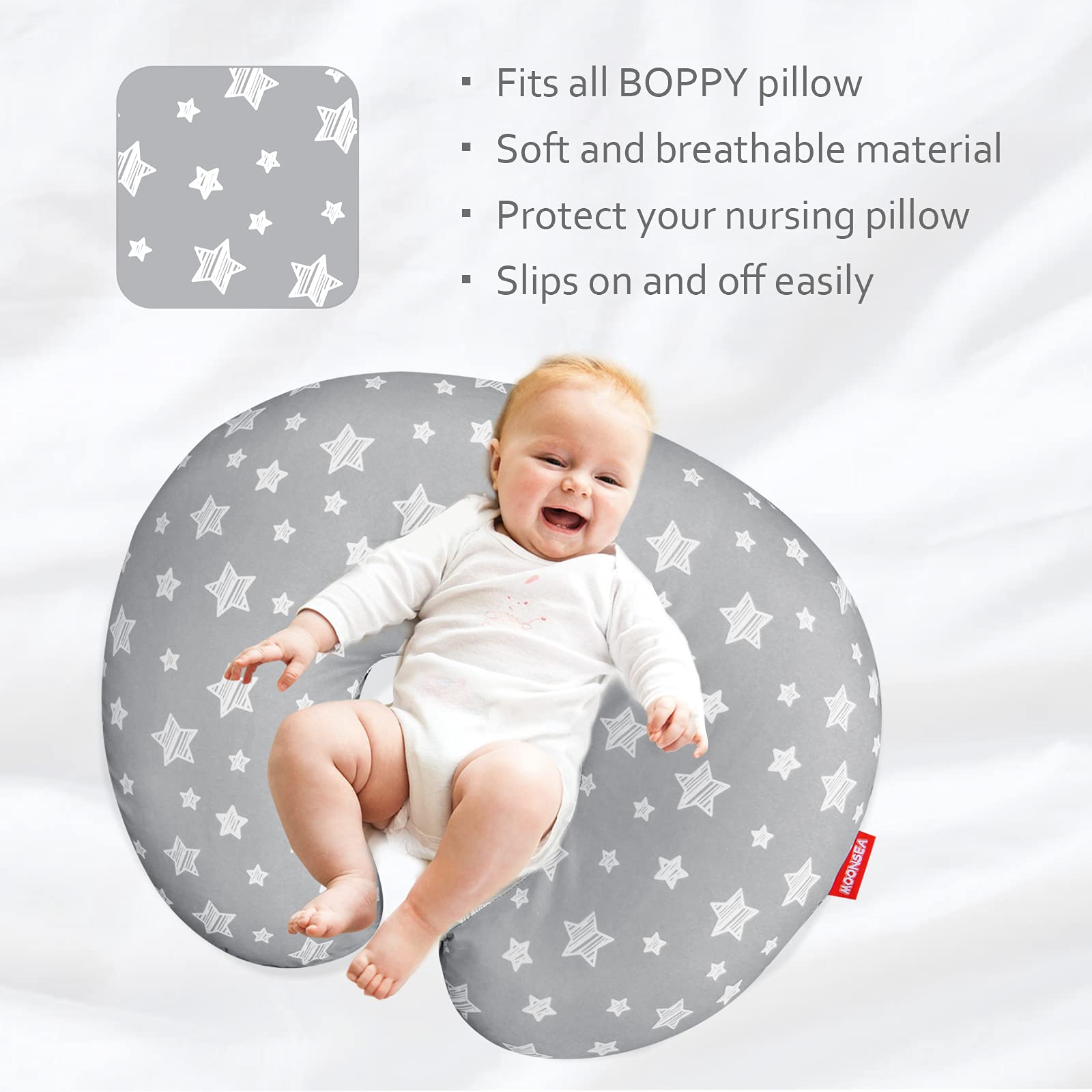 Nursing Pillow Cover for Baby Snug Fits Boppy Nursing Pillows, Breastfeeding Nursing Pillow Slipcovers Super Soft, for Breastfeeding Moms, Grey Star