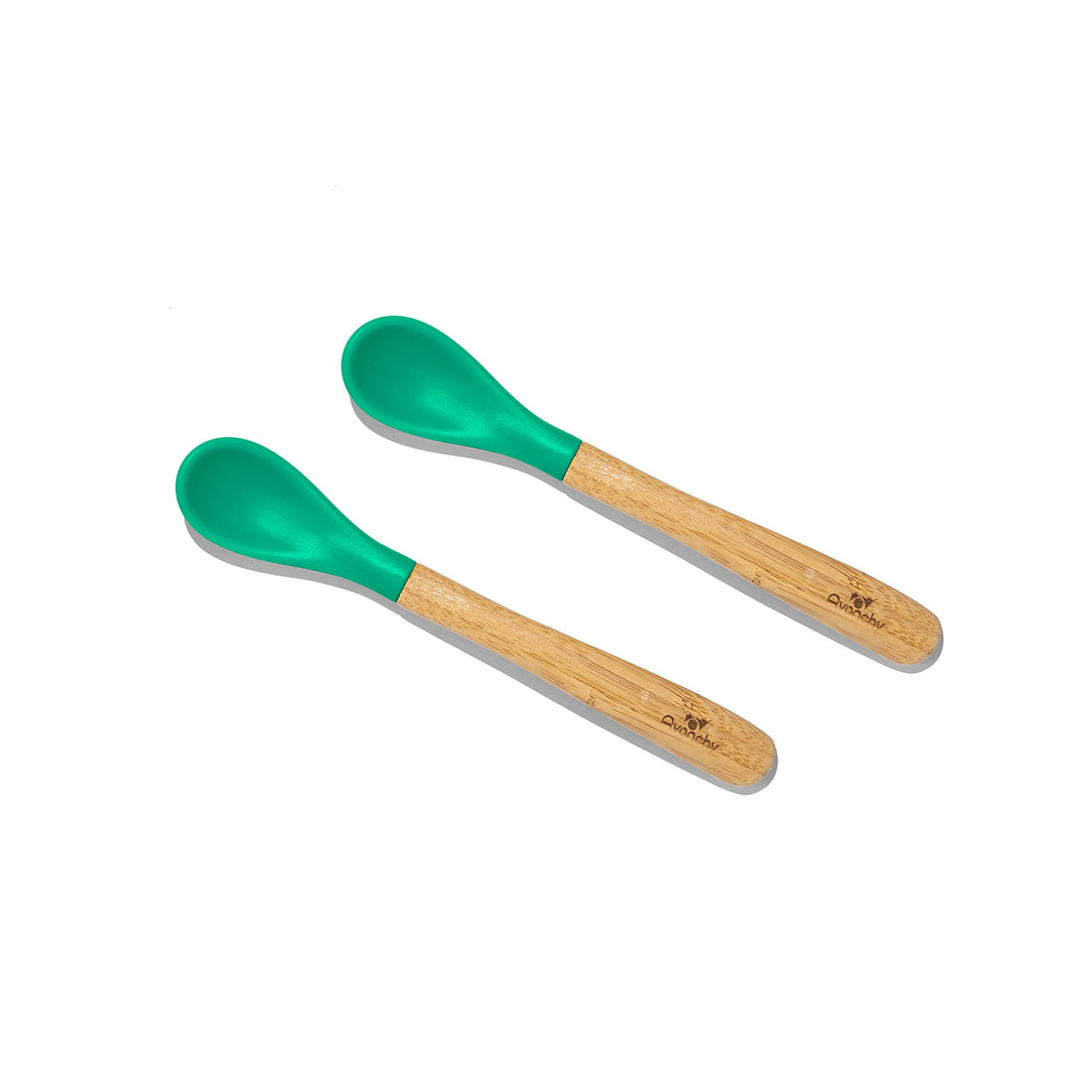 Avanchy Bamboo & Silicone Infant Training Spoons, BPA Free - Soft Tip, Easy on Gums, First Stage Feeding Utensils for Baby-Led Weaning, Self-Feeding, Green
