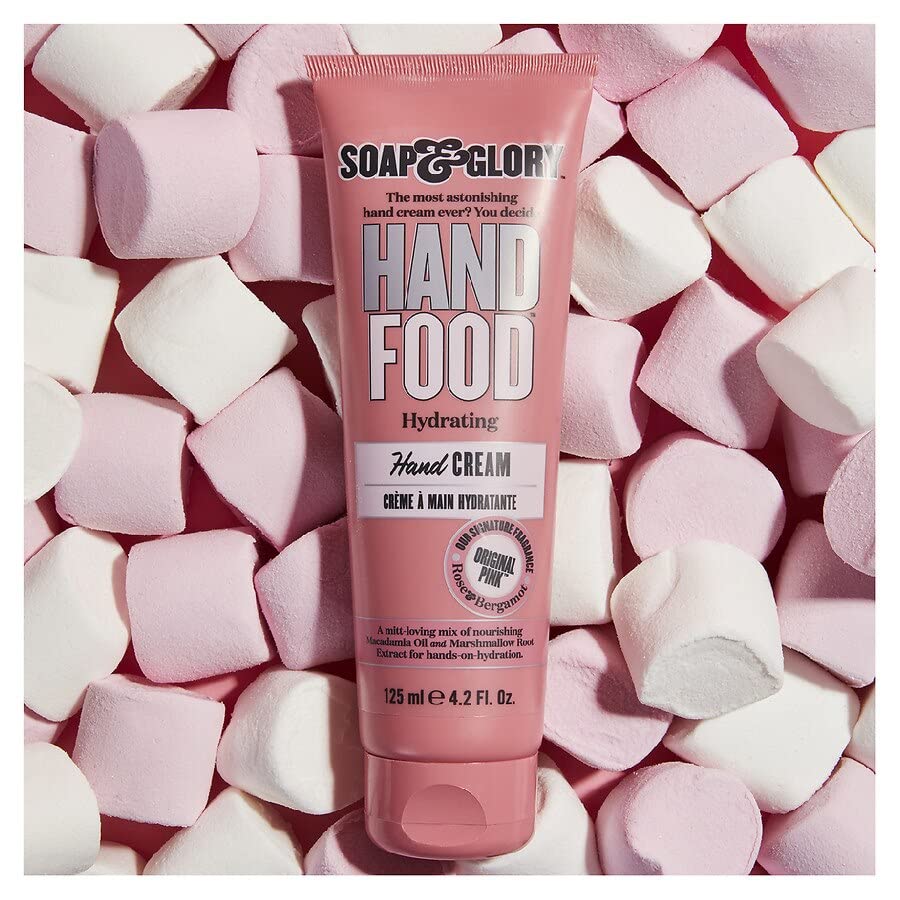 Soap & Glory Hand Food Hand Cream - Almond Oil + Shea Butter Hydrating Cuticle & Hand Moisturizer - Rose & Bergamot Scented Hand Cream for Dry Hands (125 ml)