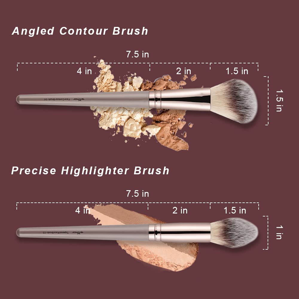 Anmor Contour and Highlighter Brush Set, Premium Blush Bronzer Face Makeup Brush Kit, Perfect for Cheek Nose Blending Contouring (Champagne, Contour/Highlighter)