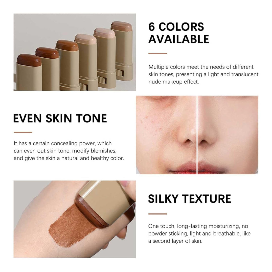 2 Pcs Foundation Stick Beauty Balm Serum Boosted Skin Tint Solid Tinted Moisturizing Serum Contour Stick Foundation for Women Natural Finish Makeup(5, 5)