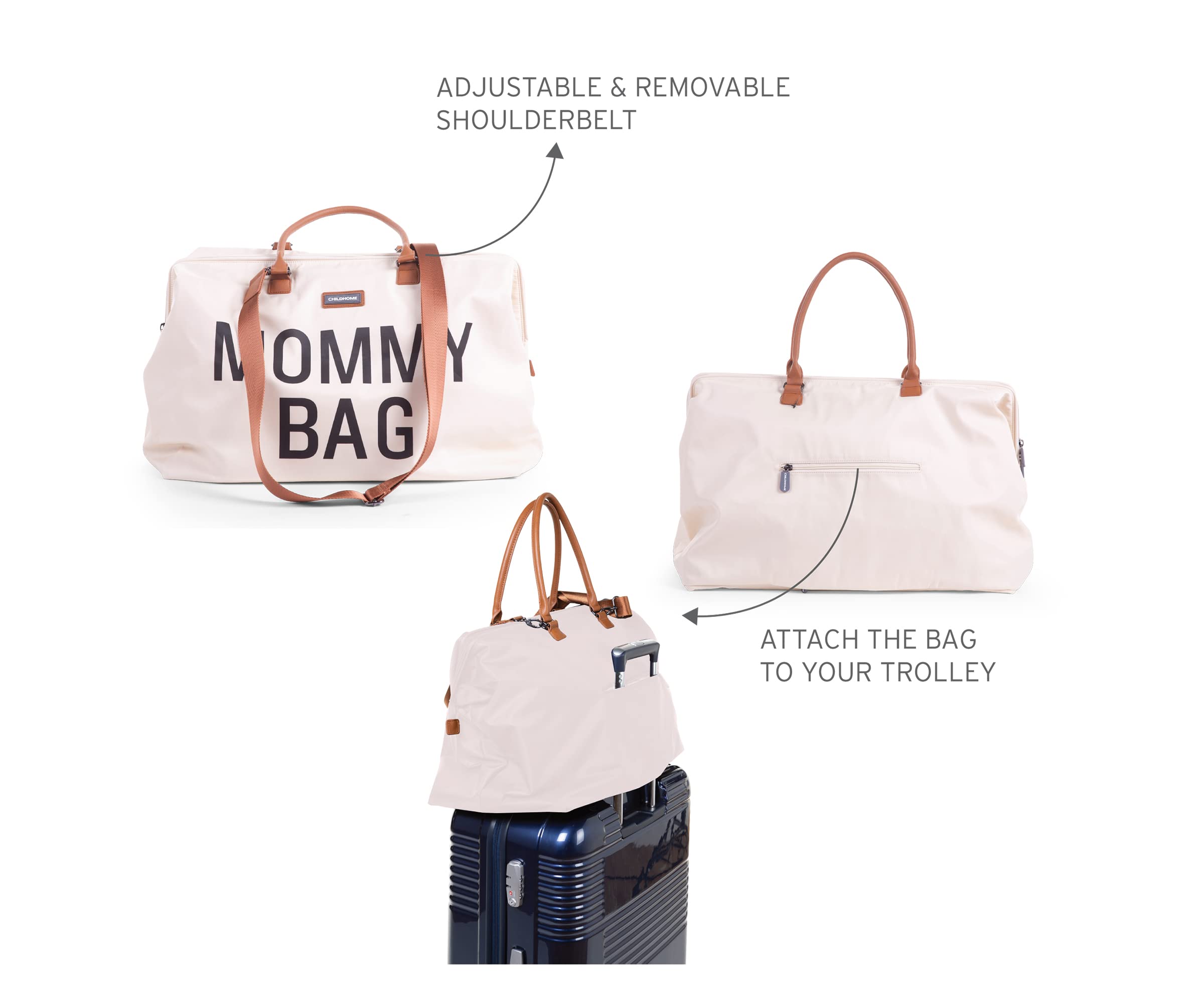 Childhome Original Mommy Diaper Bag - Large Tote, Travel & Hospital Bag (Off White Black)