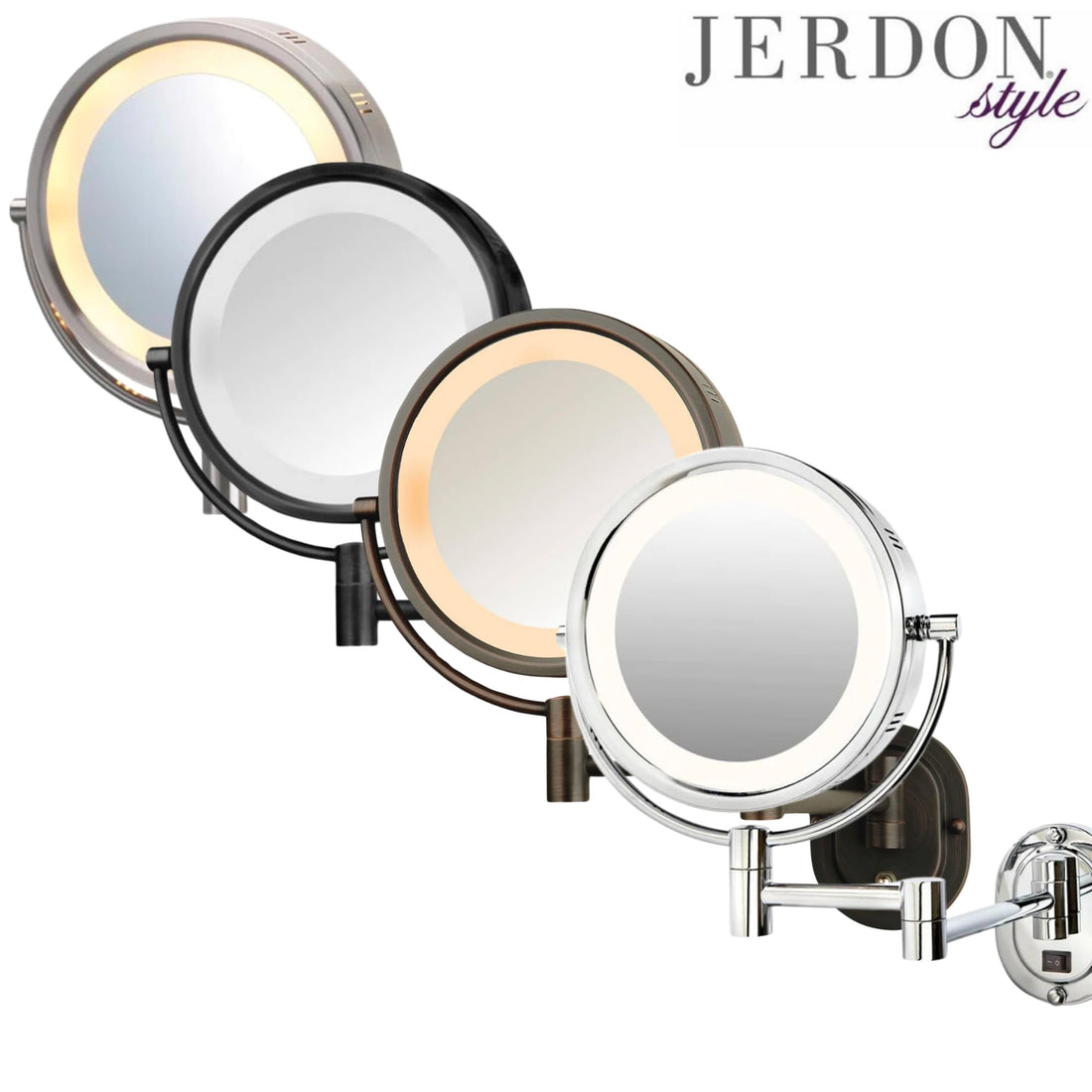 Jerdon HL65BZ 8-Inch Lighted Wall Mount Makeup Mirror with 5x Magnification, Bronze Finish