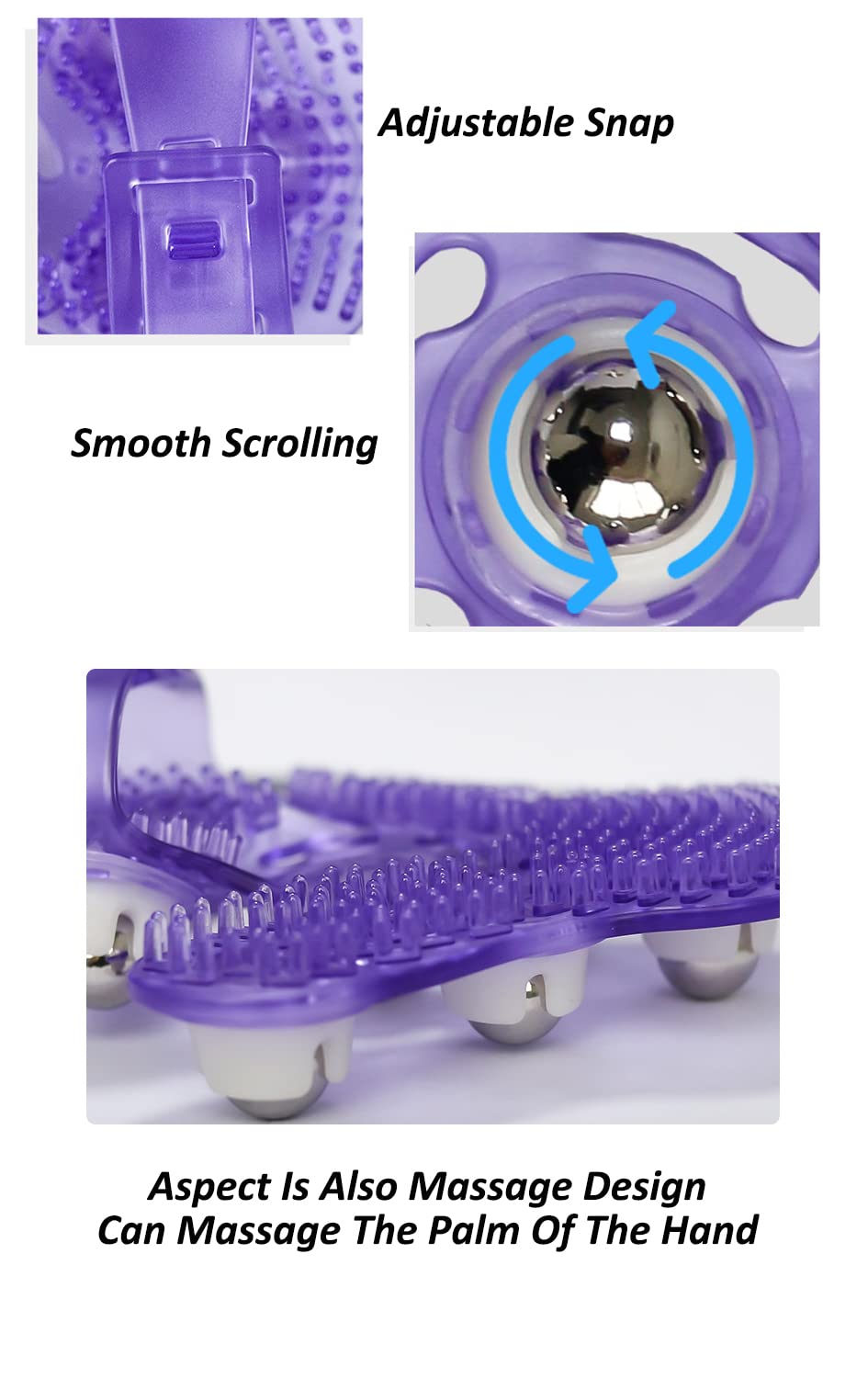 Topwon Palm Shaped Massage Glove 360-degree-roller Metal Roller Ball Beauty Body Care,Cellulite Reduction - Purple