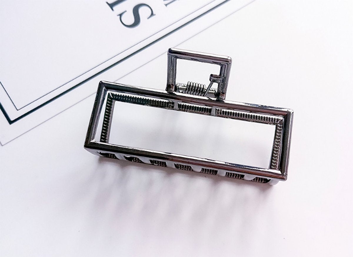 Fodattm Vintage Metal Hair Claw Jaw Clips Clamp Accessories for Girls Women (Rectangle Black)