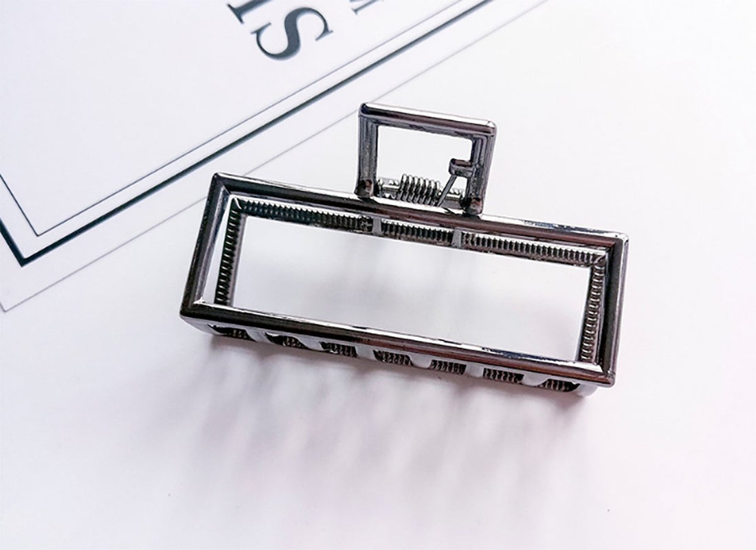 Fodattm Vintage Metal Hair Claw Jaw Clips Clamp Accessories for Girls Women (Rectangle Black)