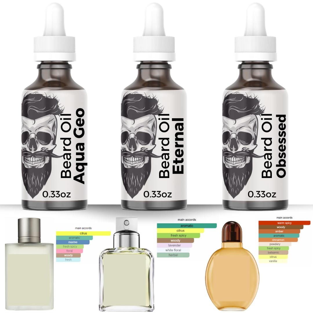 Frank SCENTS Luxury Anti-Aging Beard & Body COLOGNE | 11 Natural Oils with Plant Retinol for Revitalizing Skin and Hair (Aqua Geo, Eternal, Obsessed) 3-0.33oz=1oz Sample Pack