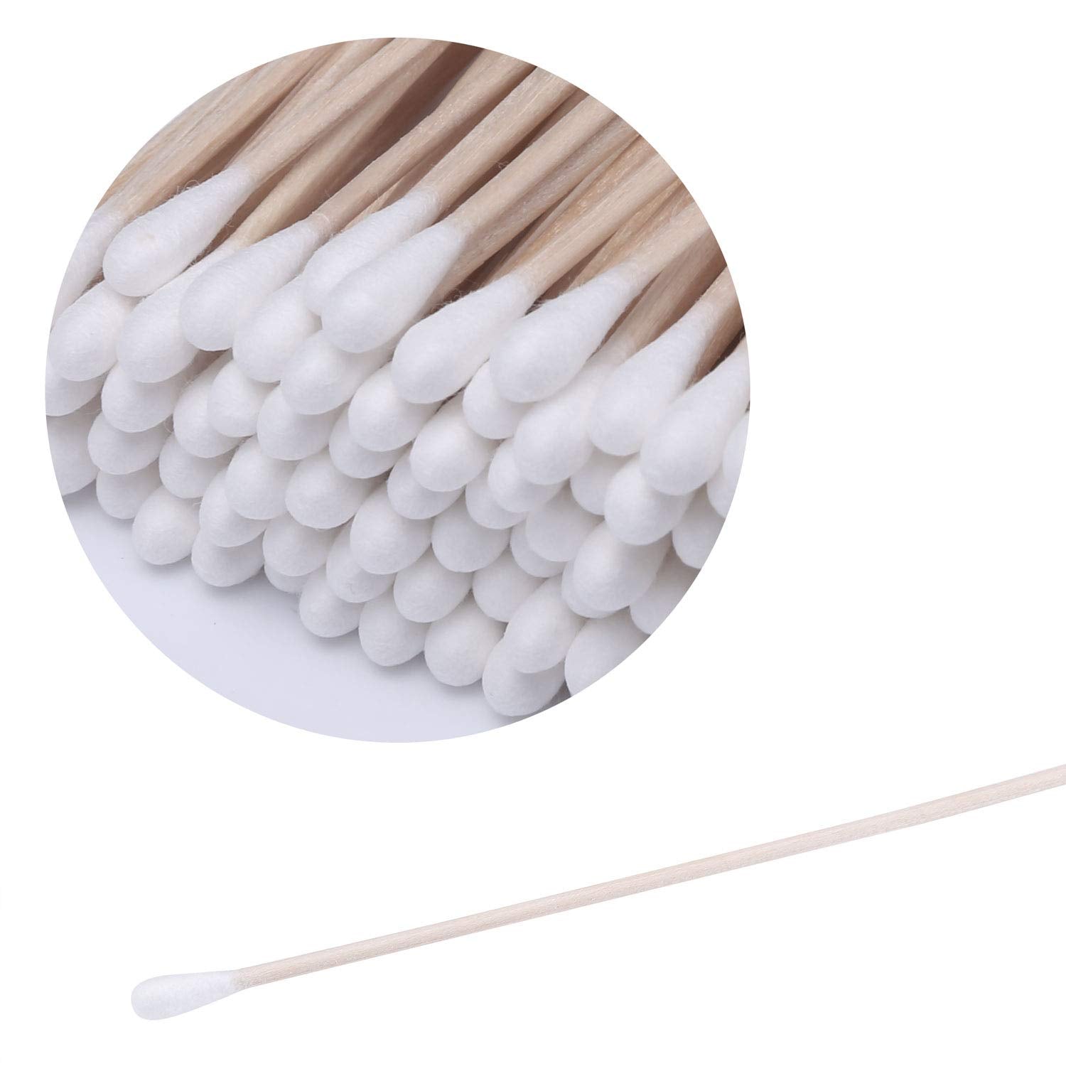 6 Cotton Swabs Wooden Handles Cotton Tipped Applicator Wood Sticks with Single Tip for Gun Cleaning, Wound Clean, Makeup, Removal Residue Tbestmax (500)