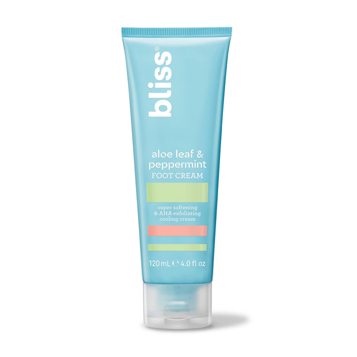 Bliss Aloe Leaf & Peppermint Foot Cream | Super Softening & Aha Exfoliating Cooling Cream | Straight-From-The-Spa | Paraben Free, Cruelty Free | 4.0 Fl Oz