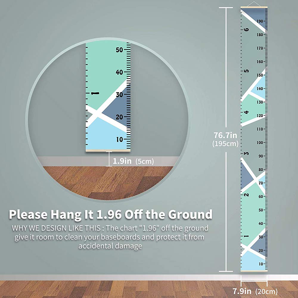 Growth Chart Wall Hanging, Portable Kids Wall Ruler Removable Height Measure Chart for Boys Girls Growth Ruler from Baby to Adult for Child's Room Decoration 79''7.9''