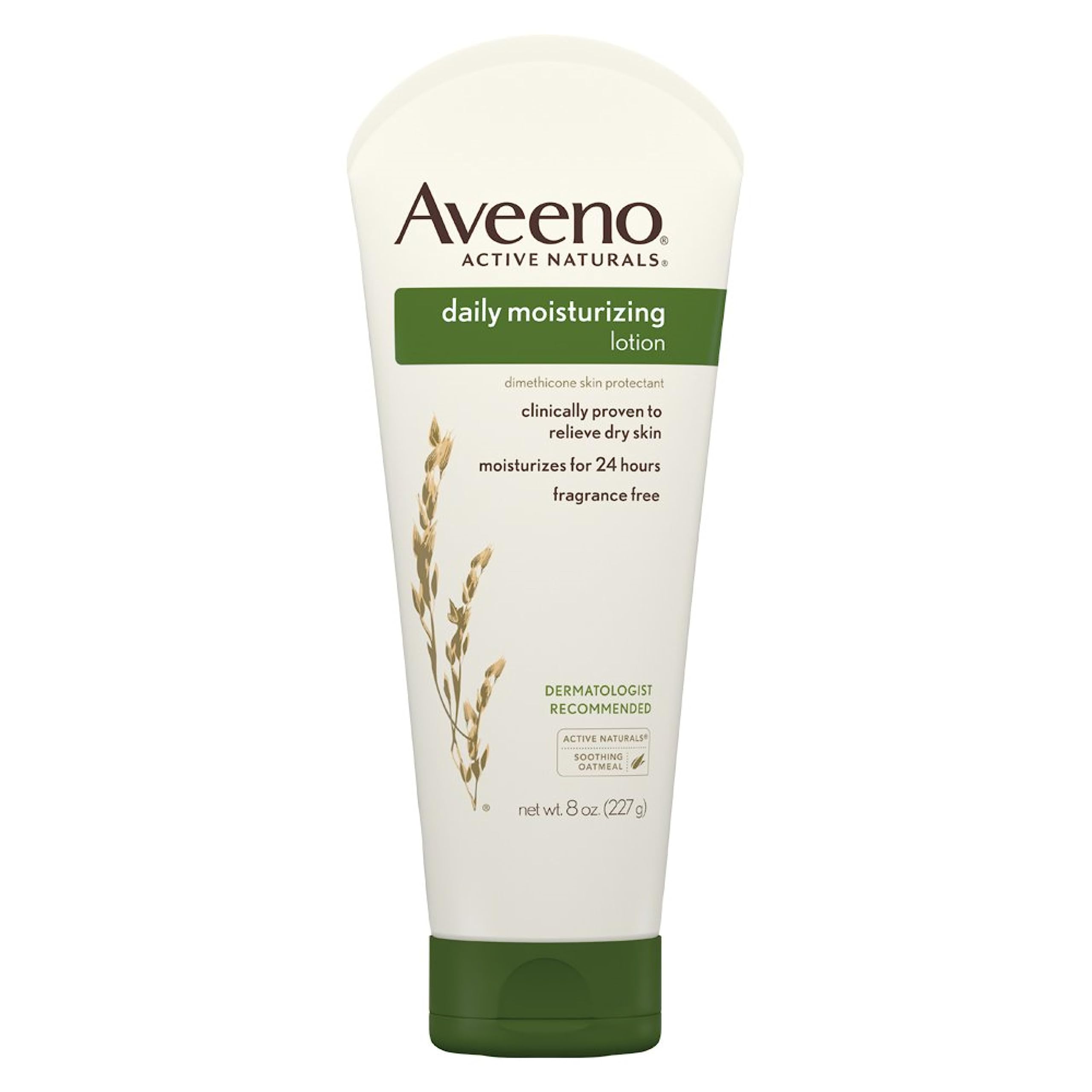 Aveeno Daily Moisturizing Body Lotion with Soothing Prebiotic Oat, Gentle Lotion Nourishes Dry Skin With Moisture, Paraben-, Dye- & Fragrance-Free, Non-Greasy & Non-Comedogenic, 8 fl. oz