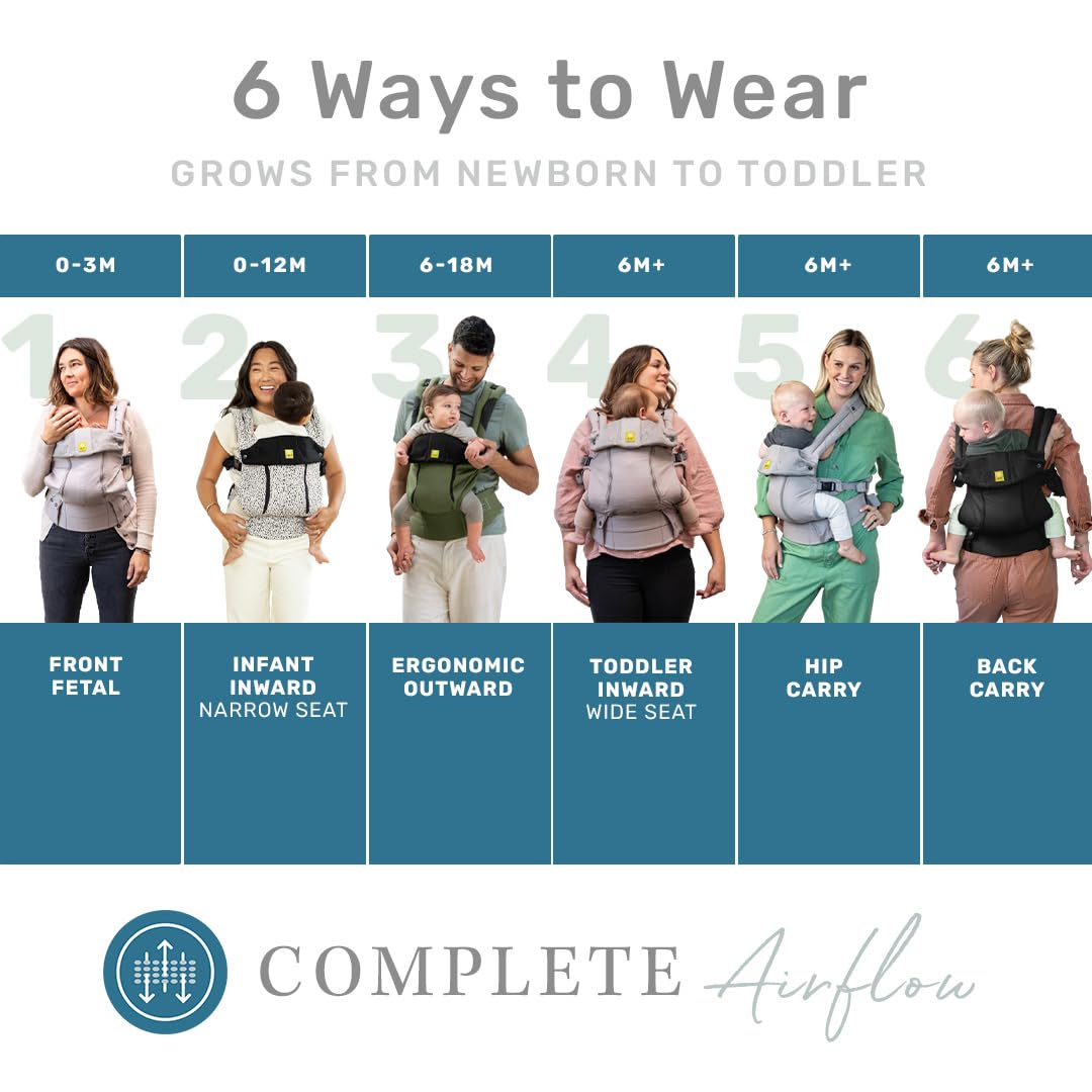 LÍLLÉbaby Complete Airflow Ergonomic 6-in-1 Baby Carrier Newborn to Toddler - with Lumbar Support - for Children 7-45 Pounds - 360 Degree Baby Wearing - Inward and Outward Facing - Charcoal/Silver