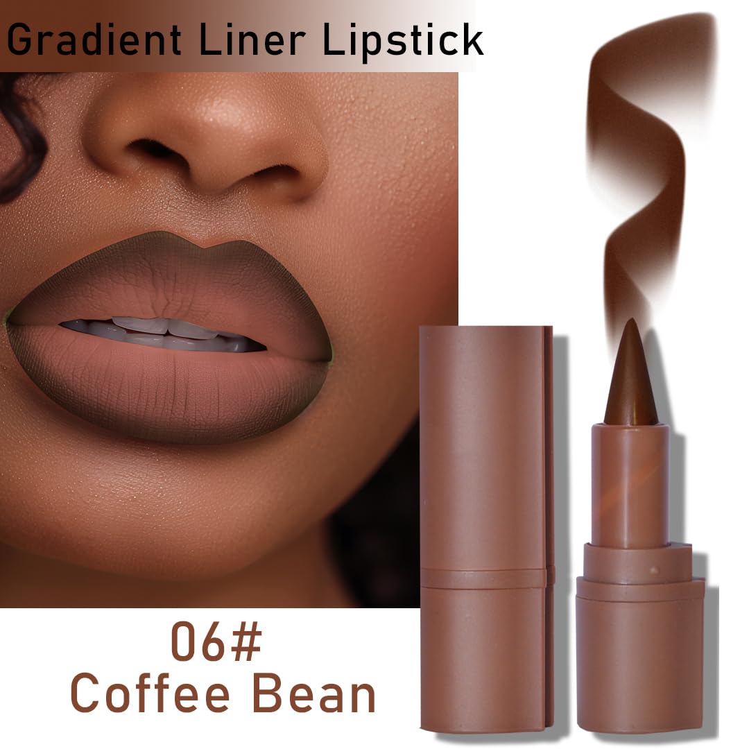 BAISEN DIARY 2-in-1 Gradient Lip Liner and Lipstick Lip Combo Set - Achieve Flawless Contour and Gradual Ombre Effect with Easy-to-Use Crayon Form and Cone Tip (06# Coffee Bean, 1 Count (Pack of 1))