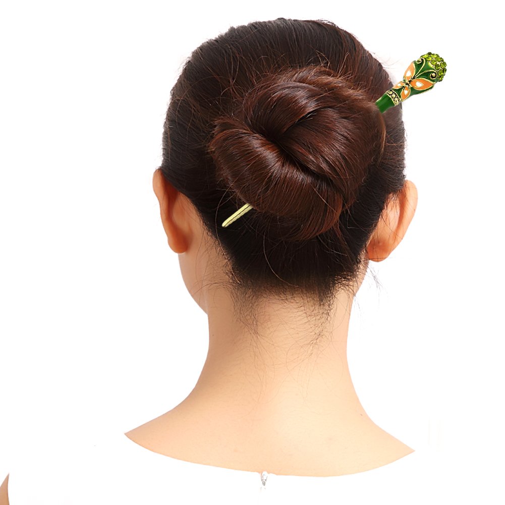 Fashion & Lifestyle 2 Count Hair Decor Chinese Traditional Style Hair Sticks Shawl Pins Picks Pics Forks for Women Girls Hair Updo Making Accessory 6 with Butterfly, Green