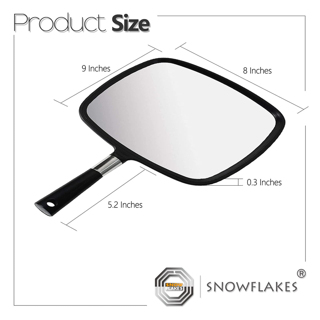 Snowflakes Hand Held Mirror, Large and Comfy Hand Mirror with Handle for Salon (Black)
