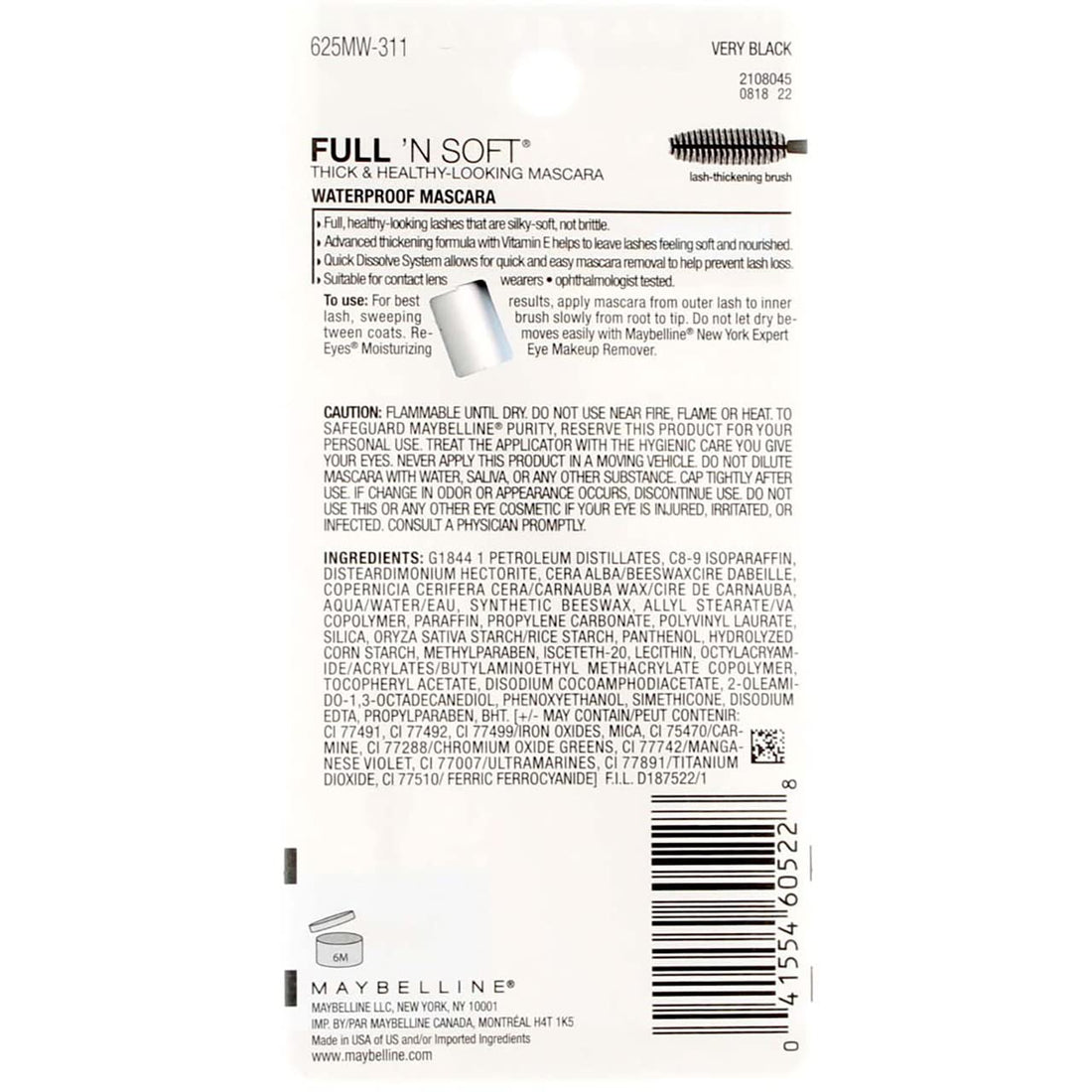 Maybelline Full 'N Soft Waterproof Mascara, Very Black [311], 0.28 oz (Pack of 2)