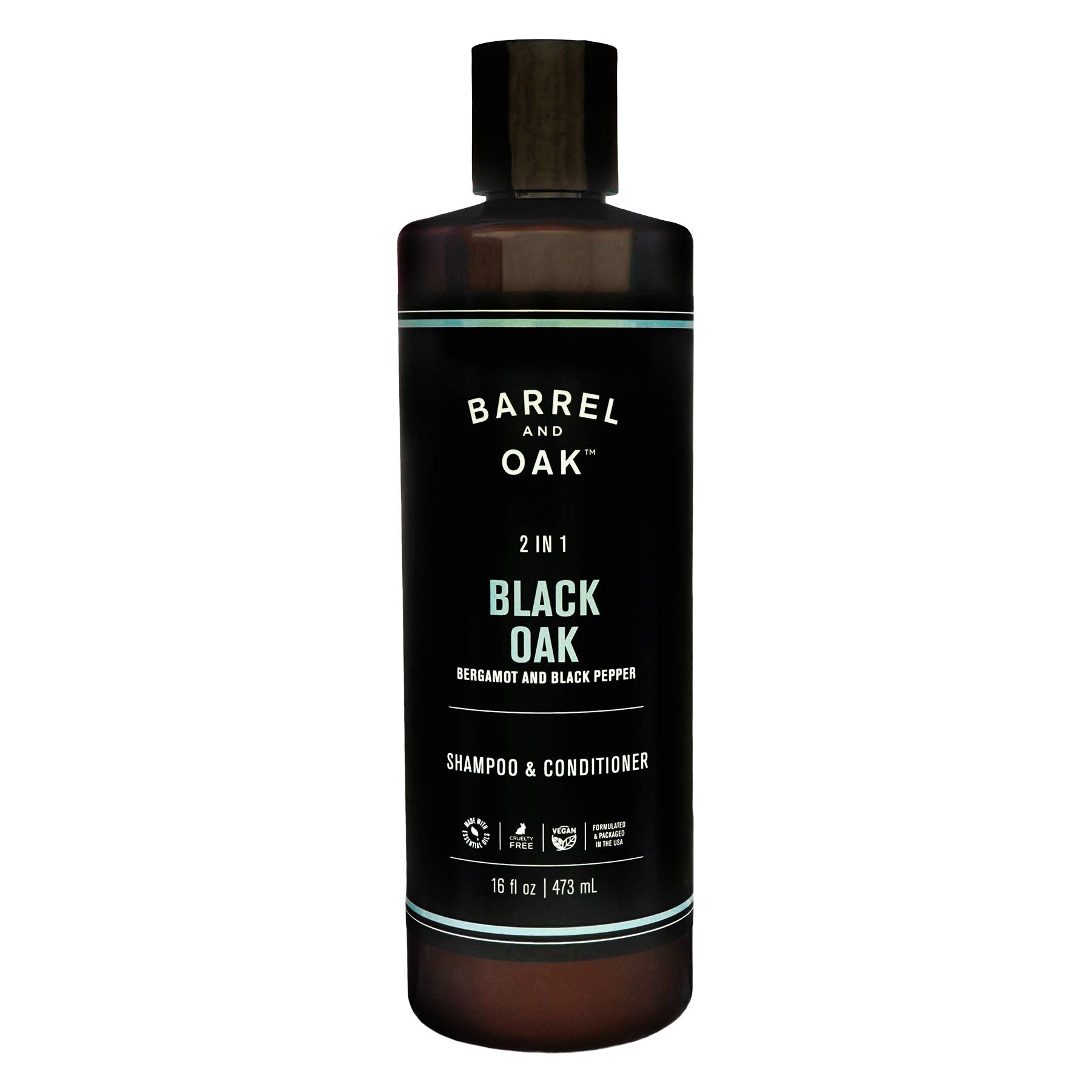 Barrel and Oak - 2-in-1 Shampoo & Conditioner, Men's Shampoo & Conditioner Set, Hair Care for Men, Cleanses Hair & Scalp, Natural Moisturizer, Essential Oil-Based Scent, Vegan (Black Oak, 16 oz)