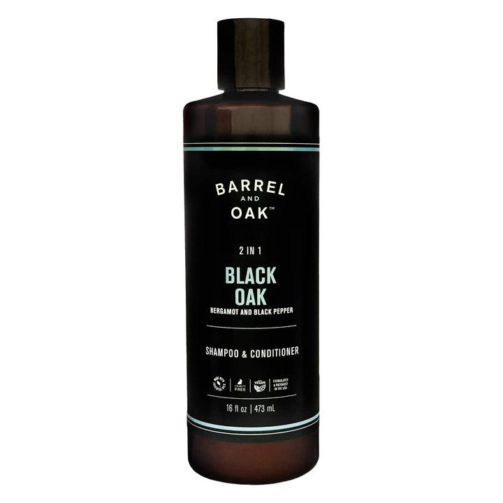 Barrel and Oak - 2-in-1 Shampoo & Conditioner, Men's Shampoo & Conditioner Set, Hair Care for Men, Cleanses Hair & Scalp, Natural Moisturizer, Essential Oil-Based Scent, Vegan (Black Oak, 16 oz)