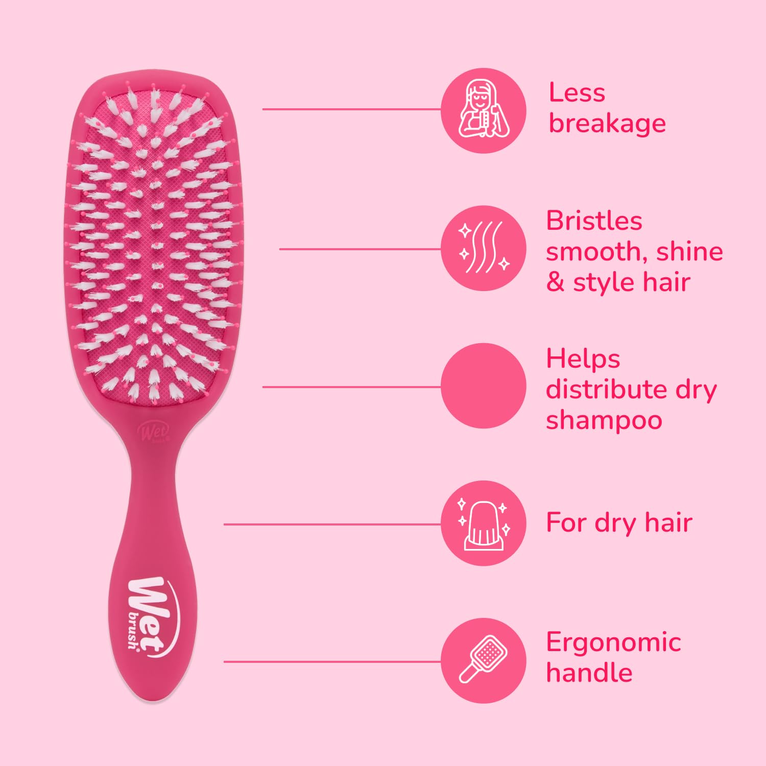 Wet Brush Smooth Styler Hair Brush, Pink Frost, Exclusive Ultra-soft IntelliFlex Bristles, Synthetic Boar Bristles, Shiny And Smooth, For All Hair Types, For Women, Men, Wet And Dry