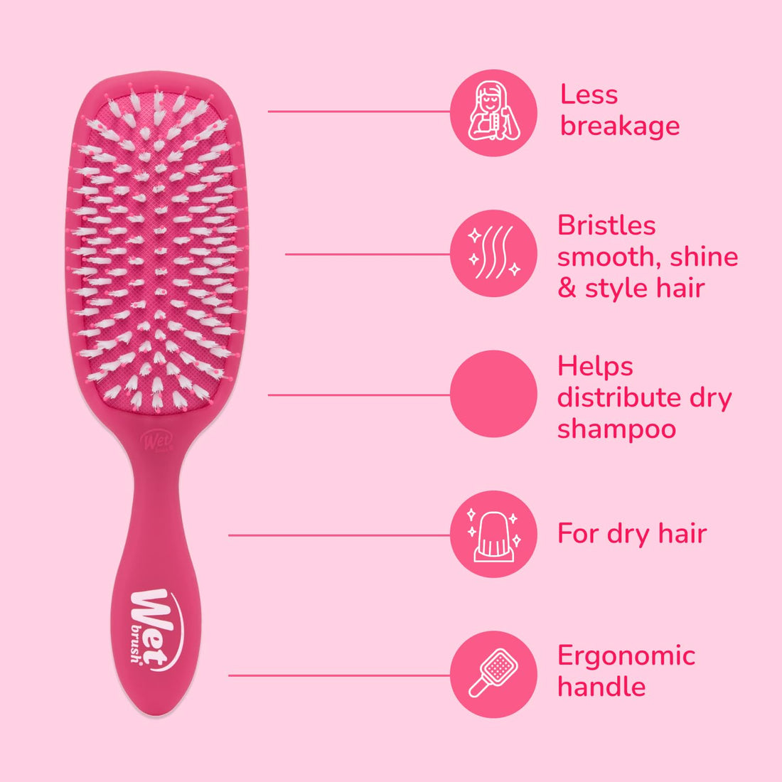 Wet Brush Smooth Styler Hair Brush, Pink Frost, Exclusive Ultra-soft IntelliFlex Bristles, Synthetic Boar Bristles, Shiny And Smooth, For All Hair Types, For Women, Men, Wet And Dry