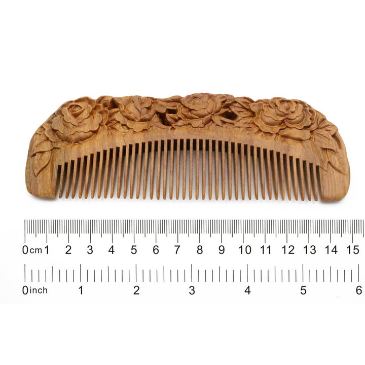 YOY Handmade Carved Natural Sandalwood Hair Comb - Anti-static No Snag Brush for Men's Mustache Beard Care Anti Dandruff Women Girls Head Hair Accessory (HC1006)