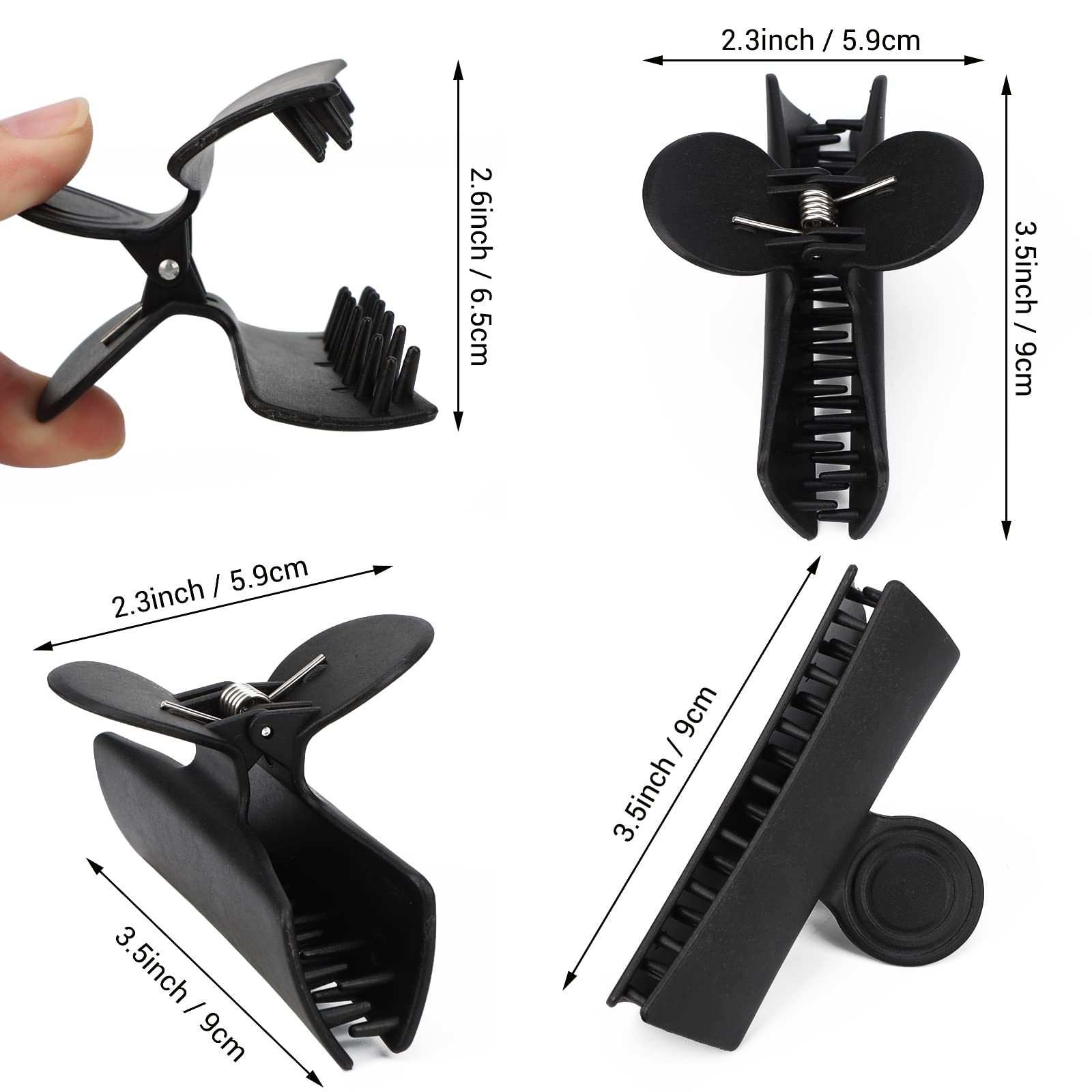 Professional Salon Hair Claws, Segbeauty 4pcs Butterfly Hair Clips, Black 3.46'' Jaw Clip Hairdresser Sectioning Claw Double Teeth, Hair Styling Clamp Pins Set for Thick Long Hair