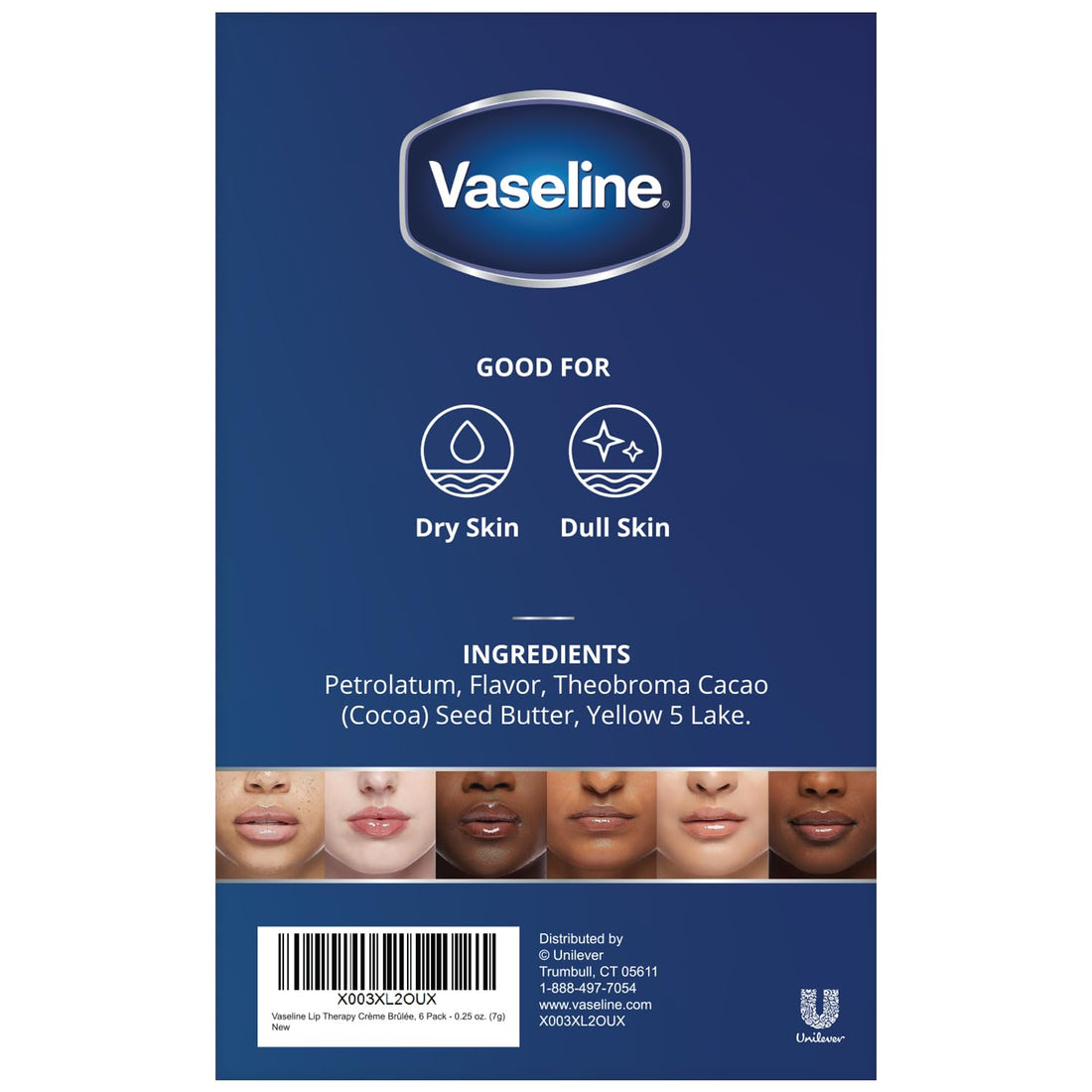 Vaseline Lip Therapy Crème Brûlée 6-Pack – Mini Lip Balms for Soft, Deliciously Kissable Lips, 0.25 Oz Ea