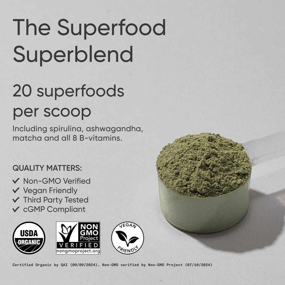 Sports Research® Organic Greens Superfood Powder w/Spirulina & Chlorella, Adaptogens, Enzymes, Probiotics & 8 VIT Bs for Gut & Mood Support* - Vegan, Sugar-Free & Low-Cal Pineapple Coconut 30