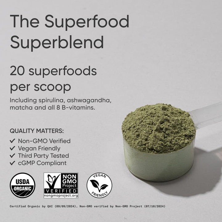 Sports Research® Organic Greens Superfood Powder w/Spirulina & Chlorella, Adaptogens, Enzymes, Probiotics & 8 VIT Bs for Gut & Mood Support* - Vegan, Sugar-Free & Low-Cal Pineapple Coconut 30