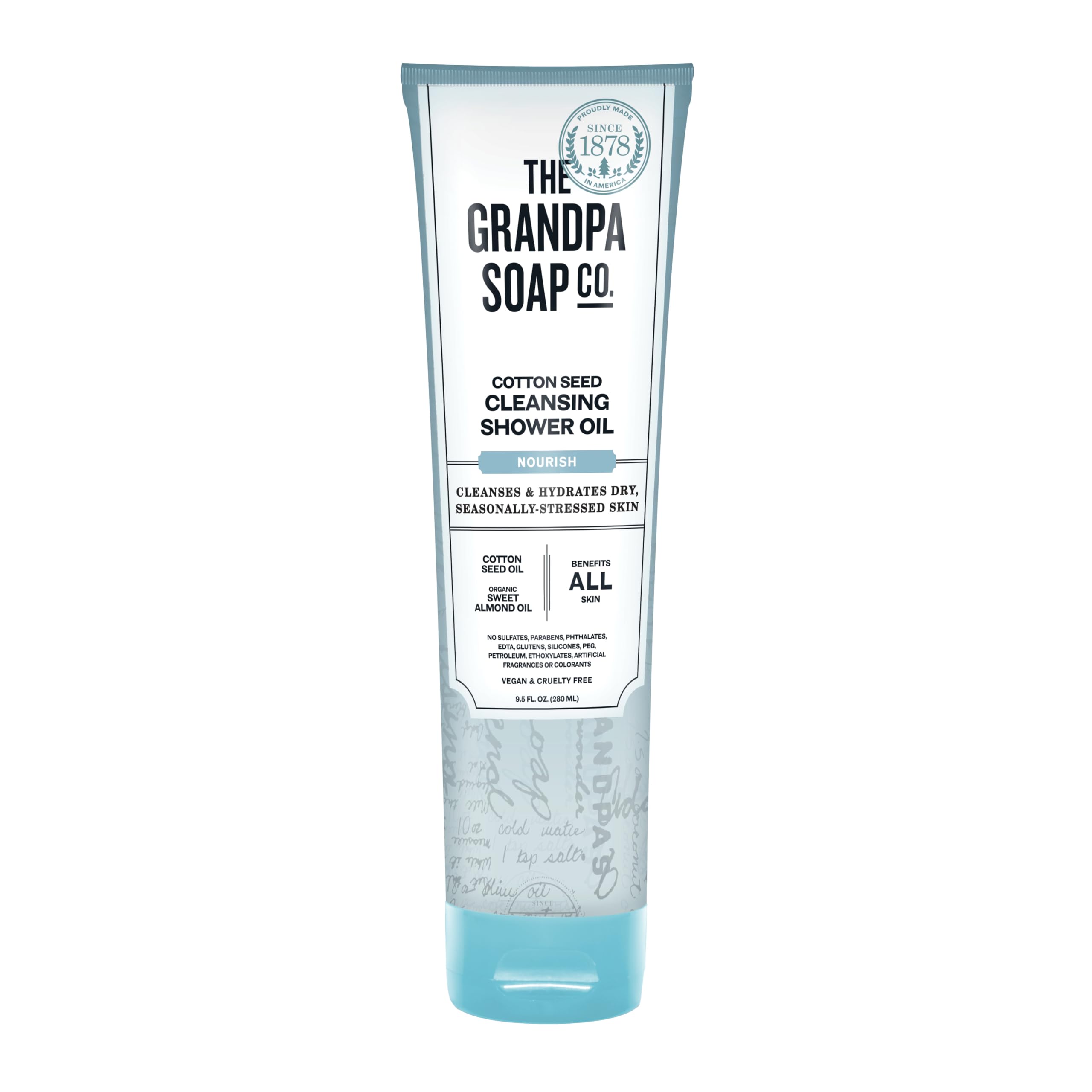The Grandpa Soap Company Cottonseed Oil Body Wash Cottonseed Oil + Organic Sweet Almond Oil | Clean, Vegan & Cruelty Free Formula | Nourishing Body Soap for Sensitive Skin | 9.5 Fl. Oz. Tube