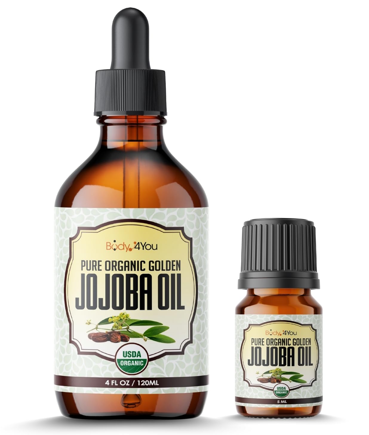 BodyJ4You USDA Organic Jojoba Oil - 100% Pure Natural Face Body Hair Anti-Aging Oil - Premium Grade Oil Cold-Pressed Hexane-Free - Base Carrier Oil - 4.22 Fl Oz