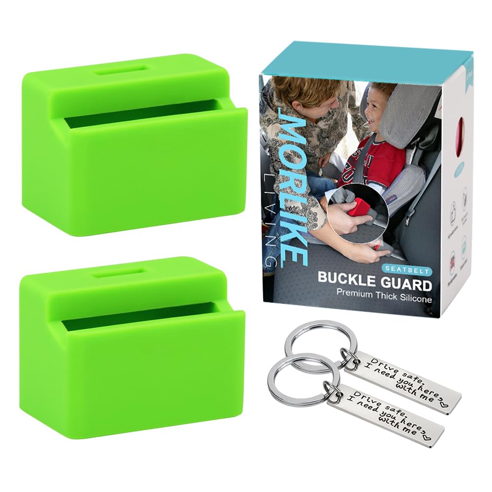 Morlike Silicone Seatbelt Secure Buckle Safety Cover Lock | Keep Children Safe in Car Seat and Prevent Kids from Accidentally Unbuckling | Buckle Guard Fits Almost Vehicles(Green, 2 Pack)